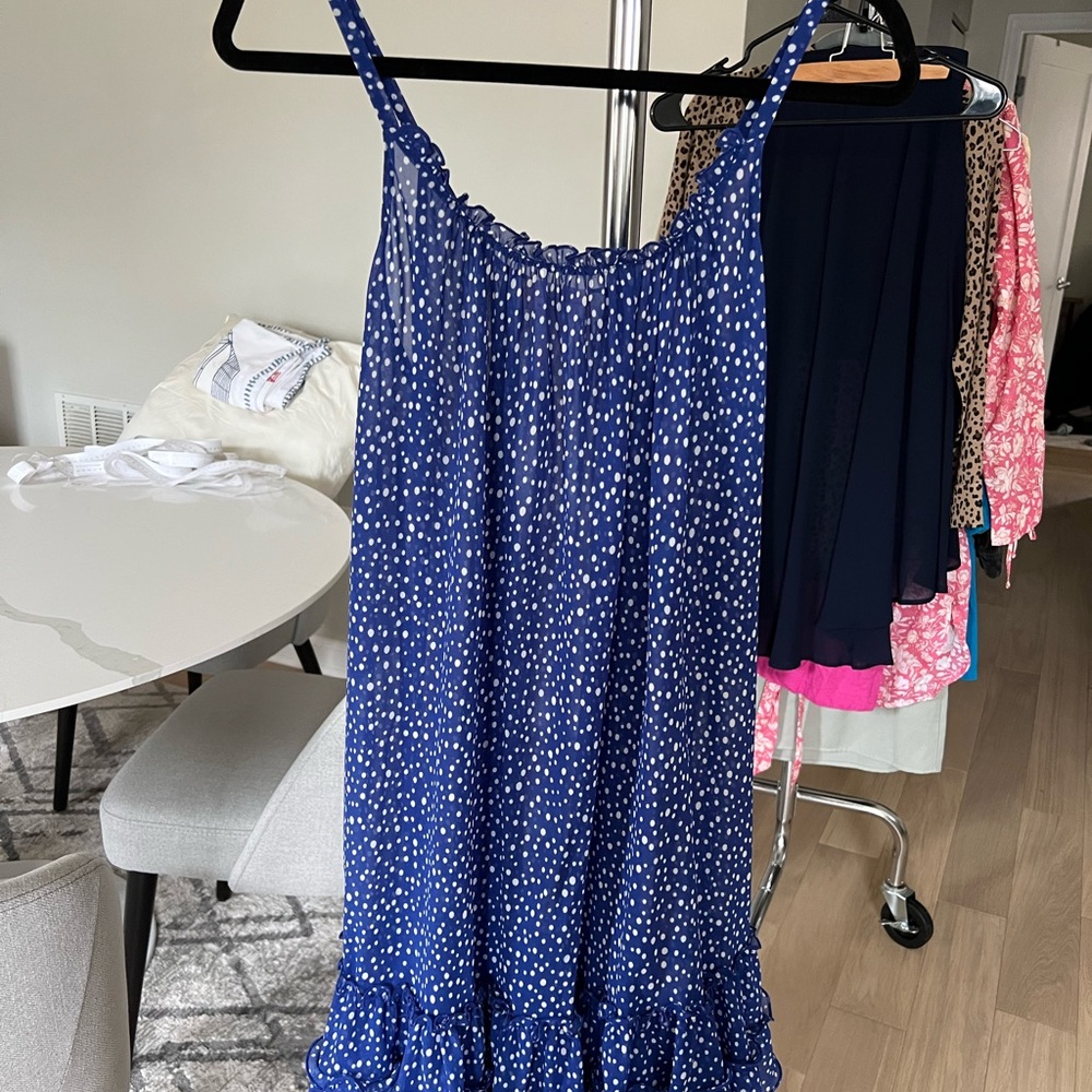 Oscar de la Renta Navy and White Polka Dot Dress